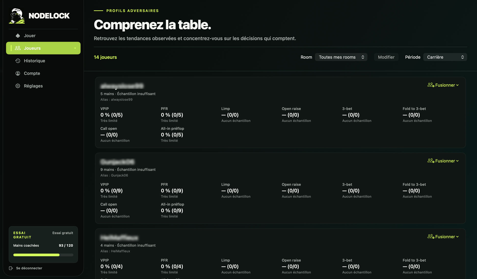 Statistiques des adversaires — NODELOCK sur macOS